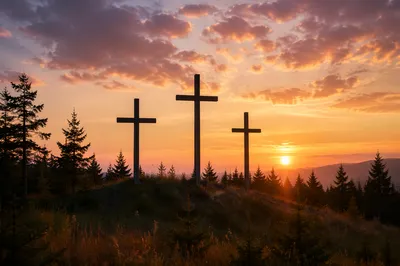 Three Crosses on Evergreen Sunset Hill