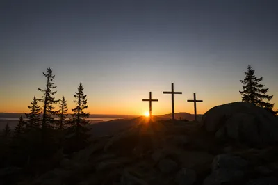 Three Crosses at Evergreen Sunset