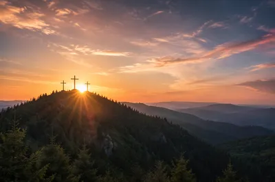 Three Crosses on Evergreen Sunset Hill