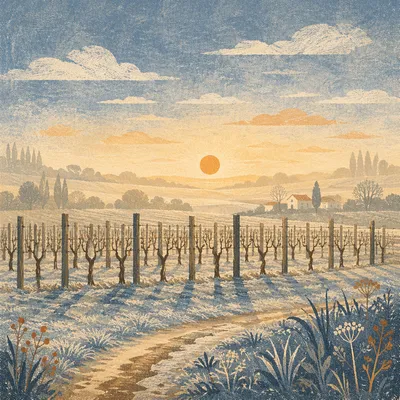 Morning Mist Over Vineyard Rows