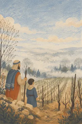 Misty Vineyard Rows at Evergreen Dawn