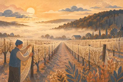 Morning Mist Over Vineyard Rows