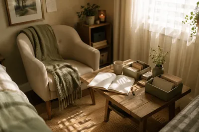 Quiet Bedroom Corner with Chair and Journal
