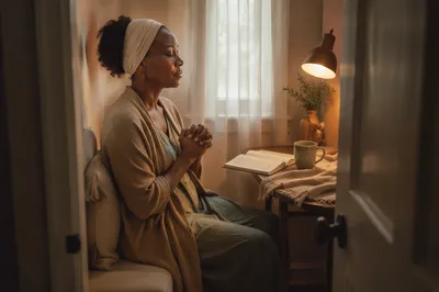 Woman Praying in Quiet Home Corner