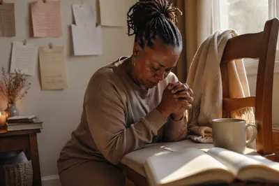 Woman Kneeling in Quiet Prayer Room