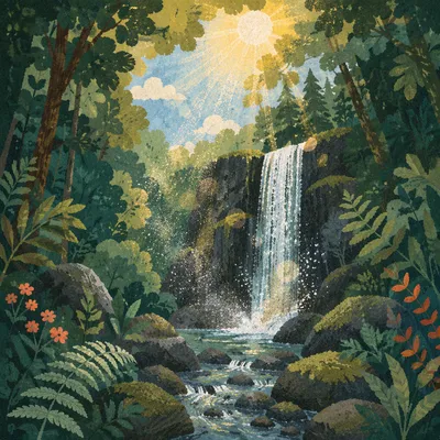 Secluded Waterfall in Evergreen Rainforest