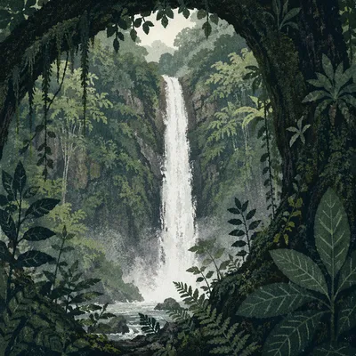 Secluded Waterfall in Evergreen Rainforest