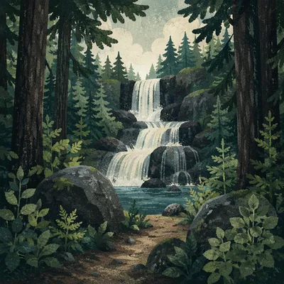 Secluded Evergreen Forest Waterfall Path