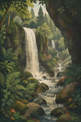 Secluded Evergreen Forest Waterfall Ravine