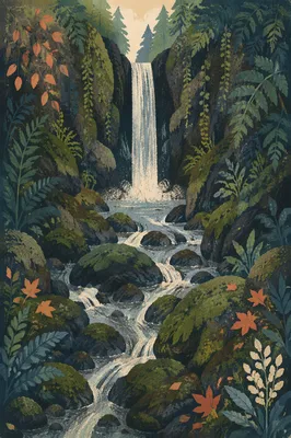 Hidden Evergreen Forest Waterfall Gorge