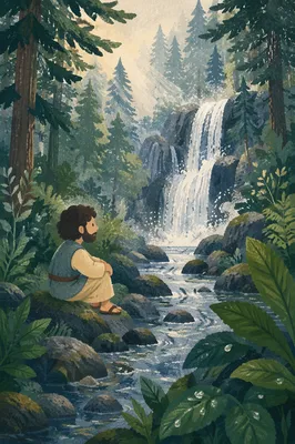 Misty Waterfall in Evergreen Forest
