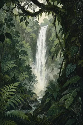 Secluded Waterfall in Evergreen Rainforest