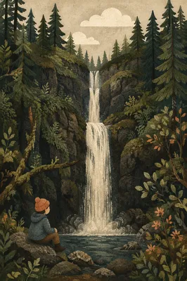 Serene Evergreen Waterfall in Forest Gorge