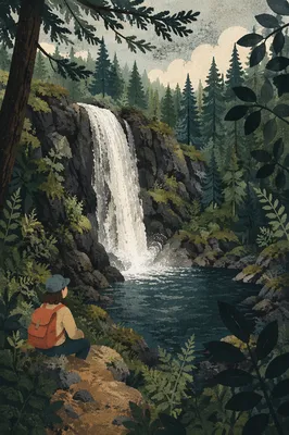 Secluded Evergreen Waterfall in Forest Pool