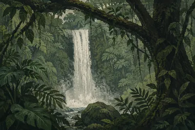 Secluded Waterfall in Evergreen Rainforest