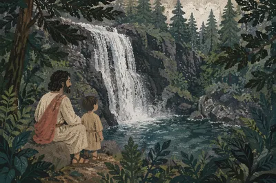 Secluded Evergreen Forest Waterfall Meditation