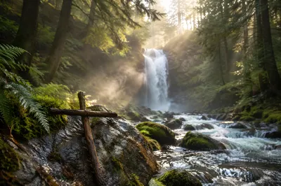 Evergreen Waterfall Cross for Quiet Prayer