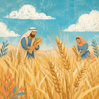 Golden Wheat Harvest Under Turquoise Sky