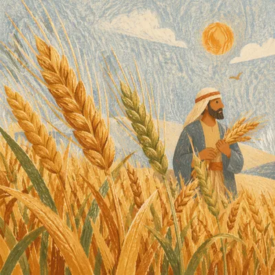 Golden Wheat Harvest with Evergreen Accents