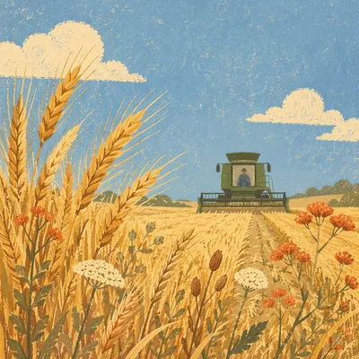 Golden Wheat Harvest Under Blue Sky