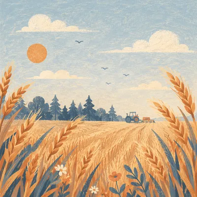 Golden Wheat Harvest with Evergreen Horizon