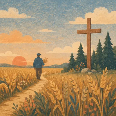 Golden Harvest Path to Wooden Cross
