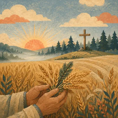 Golden Wheat Harvest with Evergreen Hope