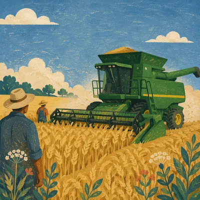 Golden Wheat Harvest With Evergreen Combine