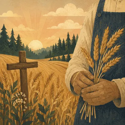 Golden Wheat Harvest with Wooden Cross