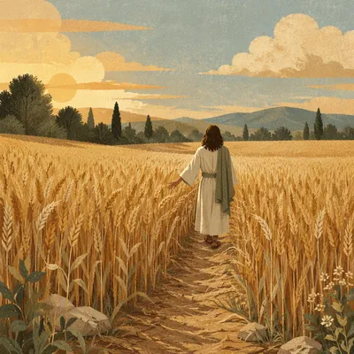 Golden Wheat Harvest Path with Evergreens