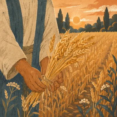 Golden Wheat Harvest Beside Evergreen Pines