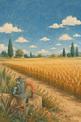 Golden Wheat Harvest Under Evergreen Horizon