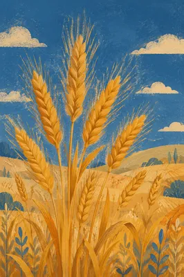 Golden Wheat Harvest Under Blue Sky