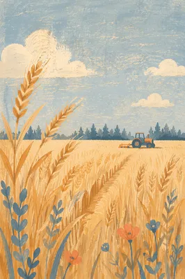 Golden Wheat Harvest with Evergreen Horizon