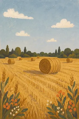 Golden Wheat Field with Hay Bales