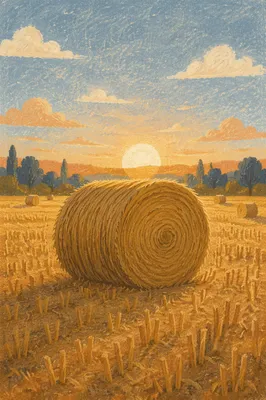Golden Wheat Field with Hay Bale