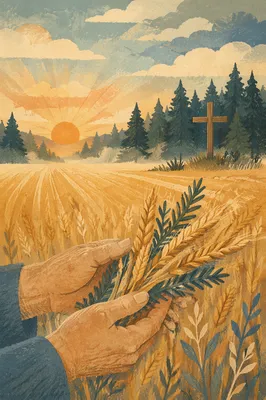 Golden Wheat Harvest with Evergreen Hope