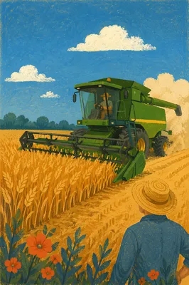 Golden Wheat Harvest with Evergreen Harvester