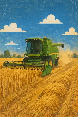 Golden Wheat Harvest With Green Combine
