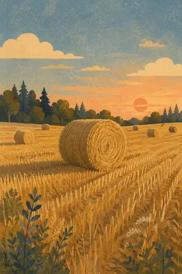Golden Wheat Harvest with Evergreen Horizon