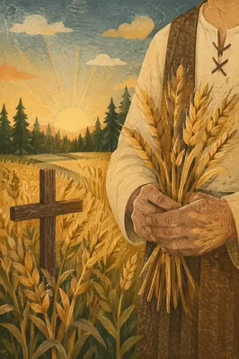 Golden Wheat Harvest with Evergreen Cross