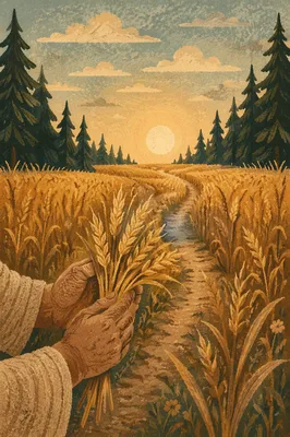 Golden Wheat Harvest Path at Sunset