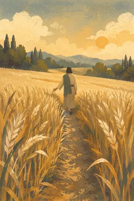 Golden Wheat Harvest Beside Evergreen Pines