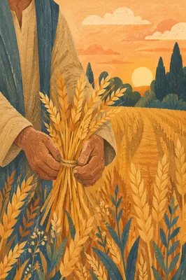 Golden Wheat Harvest by Evergreen Pines