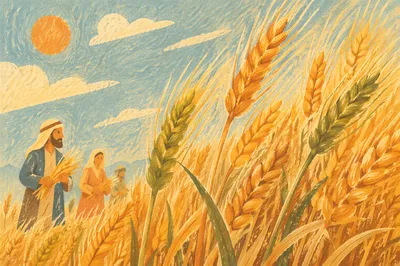 Golden Wheat Harvest with Evergreen Accents