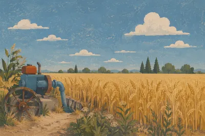 Golden Wheat Harvest Under Evergreen Horizon