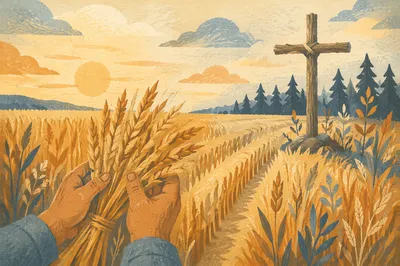 Golden Wheat Harvest with Rustic Cross