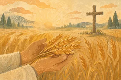 Golden Wheat Harvest with Rustic Cross