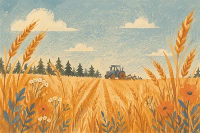 Golden Wheat Field with Evergreen Horizon