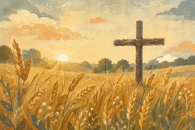 Golden Wheat Field Cross at Sunrise